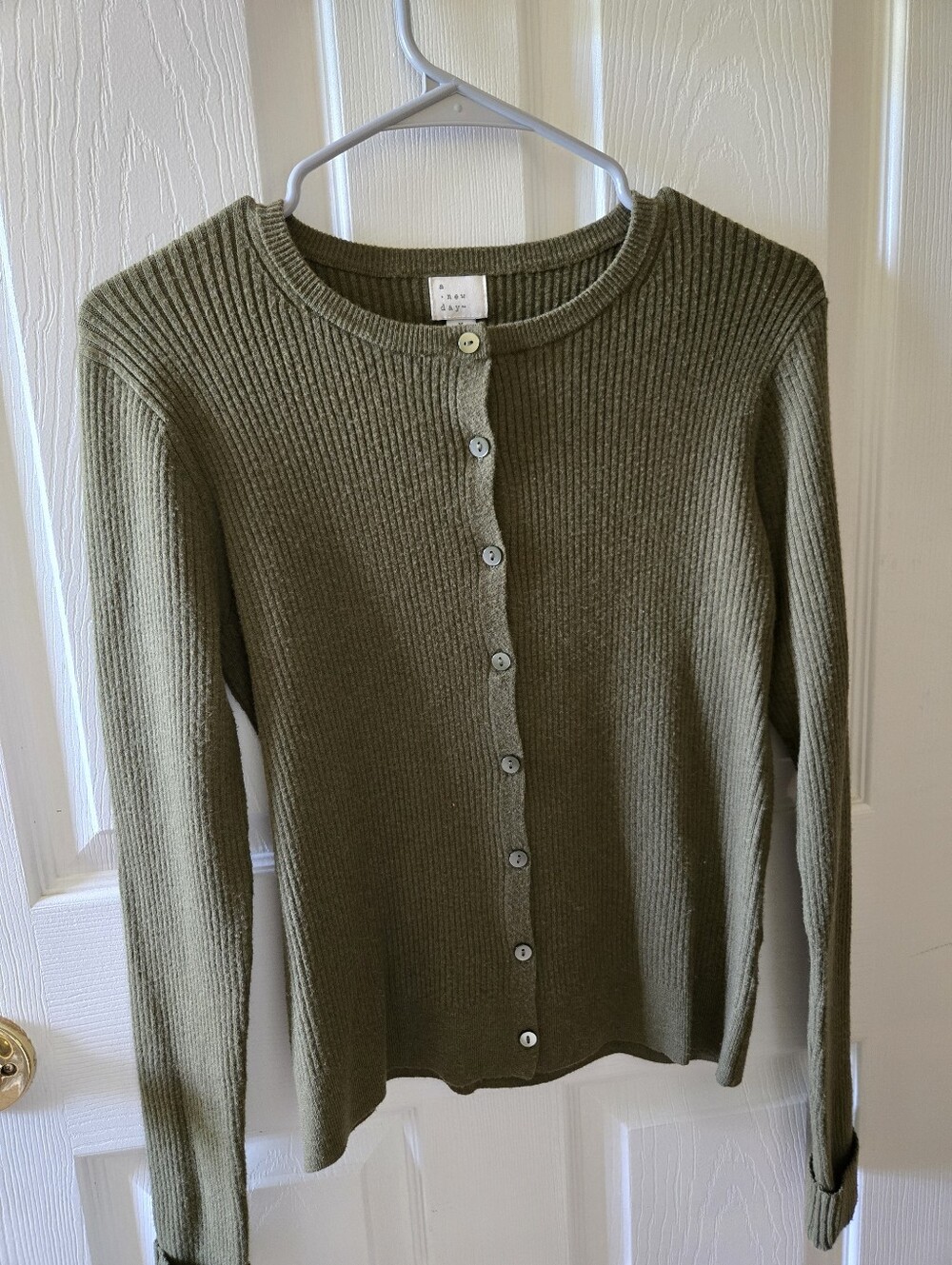 A New Day Olive Green Ribbed Button-Up Cardigan